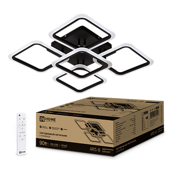 Светильник светодиодный ELEGANT ARIS-B 90Вт 230В 3000-6500K 590х590х130мм c пультом ДУ черный IN HOME в Находке