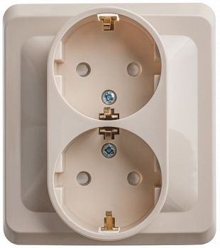 Розетка двойная ЭТЮД SE заземлением со шторками крем в Находке