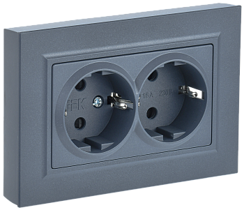 Розетка двойная с з/к со шторками 16А BRITE IEK маренго в сборе в Находке