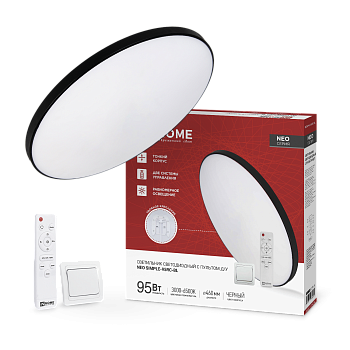 Светильник светодиодный NEO SIMPLE-95RC-BL 95Вт 230В 3000-6500K 7600Лм 460x67мм с пультом ДУ черный IN HOME в Находке