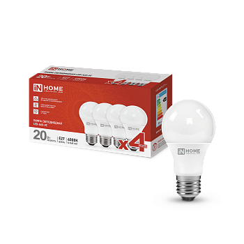 Лампа светодиодная LED-A60-VC 4PACK 20Вт 230В Е27 4000К 1900Лм (4шт./упак) IN HOME в Находке
