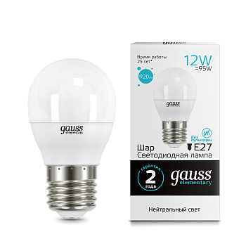 Лампа светодиодная LED-ШАР 12Вт E27 4100K 920Лм Elementary GAUSS в Находке