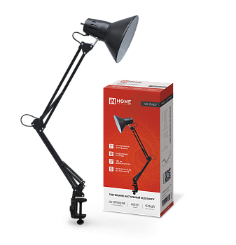 Светильник настольный под лампу на струбцине СНС 13Ч-E27 230В ЧЕРНЫЙ IN HOME в Находке