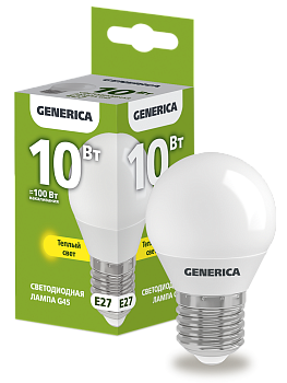 Лампа LED G45 шар 10Вт 230В 3000К E27 GENERICA в Находке