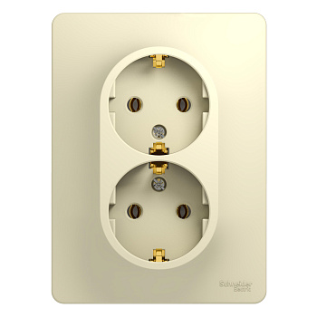 Розетка двойная Glossa SE с заземлением бежевая в сборе в Находке