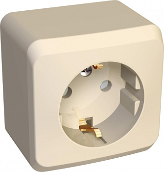 Розетка одинарная ЭТЮД SE накладная со шторками с заземлением крем в Находке
