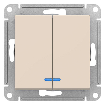 Выключатель двухклавишный AtlasDesign SE с подсветкой бежевый в Находке