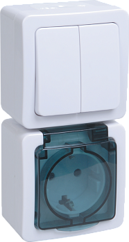 БВб-22-32-ГПБд блок "выкл 2кл + розетка 1м с з/к" о/у IP54 ГЕРМЕС PLUS (кл.бел./кр.дым.) IEK в Находке