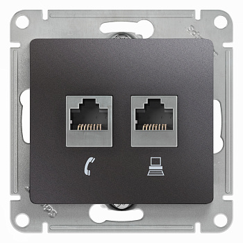 Розетка двойная телефонная компьютерная RJ11+RJ45 Glossa SE графит в Находке