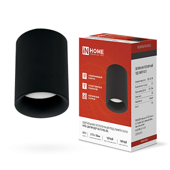 Светильник потолочный НПБ ЦИЛИНДР-GU10-BL/BL под лампу GU10 70x100мм черный IN HOME в Находке