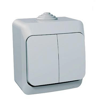 Выключатель двухклавишный ЭТЮД SE накладной полугерметичный серый в Находке