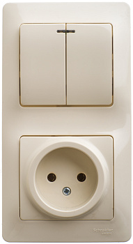 Выключатель двухклавишный с розеткой Glossa SE с подсветкой бежевый в Находке