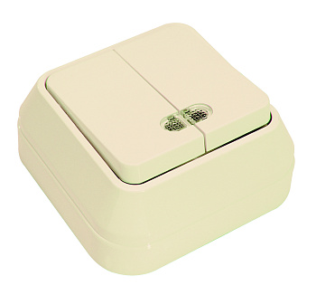 Выключатель двухклавишный накладной с подсветкой MAKEL крем в Находке