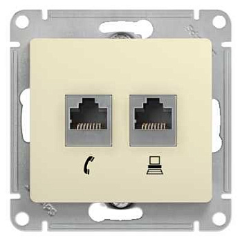 Розетка двойная компьютерная RJ45+RJ45 Glossa SE бежевая в Находке