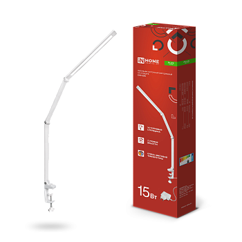 Светильник настольный светодиодный PLUS ССС-02Б 15Вт 3000-6500К 600Лм USB, с адаптером, струбцина БЕЛЫЙ IN HOME в Находке