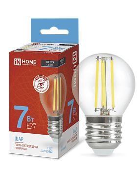 Лампа светодиодная LED-ШАР-deco 7Вт 230В Е27 6500К 810Лм прозрачная IN HOME в Находке