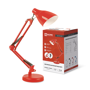 Светильник настольный под лампу на основании + струбцина СНО 17К 60Вт E27 230В КРАСНЫЙ IN HOME в Находке