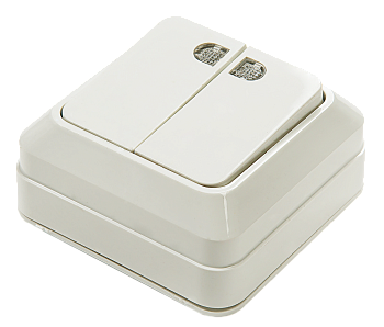 Выключатель двухклавишный с подсветкой BOLLETO белый накладной 7123 IN HOME в Находке