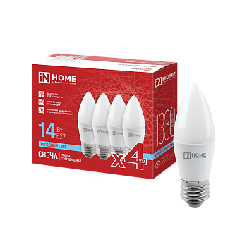 Лампа светодиодная LED-СВЕЧА-VC 4PACK 14Вт 230В Е27 6500К 1330Лм (4шт./упак) IN HOME в Находке