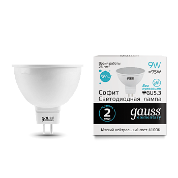 Лампа светодиодная LED-MR16 GU5.3 9Вт 4100K 660Лм Elementary GAUSS в Находке