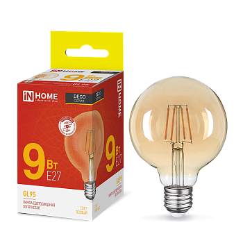 Лампа светодиодная LED-GL-95-deco gold 9Вт 230В Е27 3000К 1040Лм золотистая IN HOME в Находке