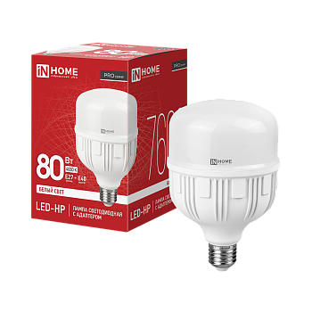 Лампа светодиодная LED-HP-PRO 80Вт 230В E27 с адаптером Е40 4000К 7600Лм IN HOME в Находке