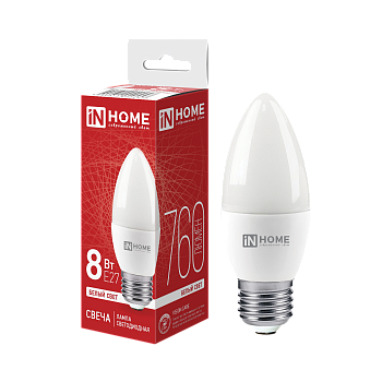 Лампа светодиодная LED-СВЕЧА-VC 8Вт 230В Е27 4000К 760Лм IN HOME в Находке