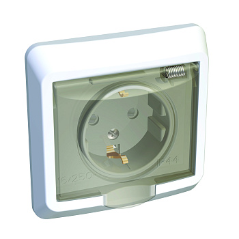 Розетка одинарная ЭТЮД SE со шторками с крышкой с заземлением IP44 белая в Находке