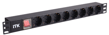 ITK PDU 8 розеток нем. стандарт с LED выключателем 1U без шнура вх. C14 алюминий профиль в Находке