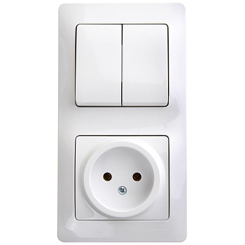 Выключатель двухклавишный с розеткой Glossa SE белый в Находке