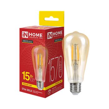 Лампа светодиодная LED-ST64-deco gold 15Вт 230В Е27 3000К 1570Лм золотистая IN HOME в Находке
