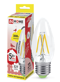 Лампа светодиодная LED-СВЕЧА-deco 5Вт 230В Е27 3000К 450Лм прозрачная IN HOME в Находке
