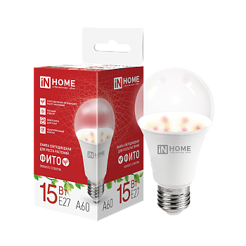 Лампа светодиодная LED-A60 PRO-ФИТО полный спектр 15Вт 230В Е27 IN HOME в Находке