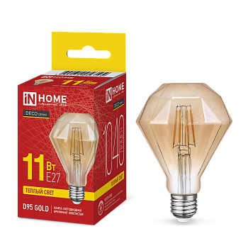 Лампа светодиодная LED-D95-deco gold 11Вт 230В E27 3000K 1040Лм бриллиант золотистая IN HOME в Находке