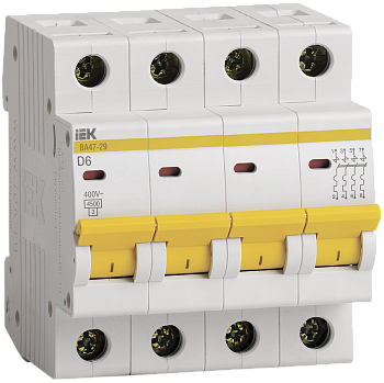 Автоматический выключатель ВА47-29 4Р 6А 4,5кА характеристика D IEK в Находке