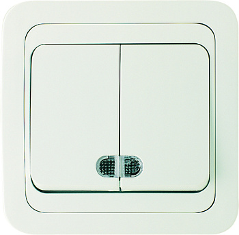 Выключатель двухклавишный МИМОЗА MAKEL с подсветкой белый в Находке