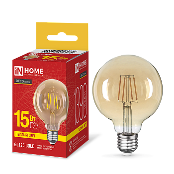 Лампа светодиодная LED-GL125-deco gold 15Вт 230В E27 3000K 1390Лм золотистая IN HOME в Находке