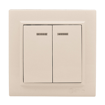 Выключатель 2-клавишный СП, Минск, с индикатором 10А, бежевый EKF в Находке