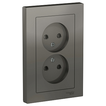 Розетка двойная AtlasDesign SE со шторками сталь в сборе в Находке