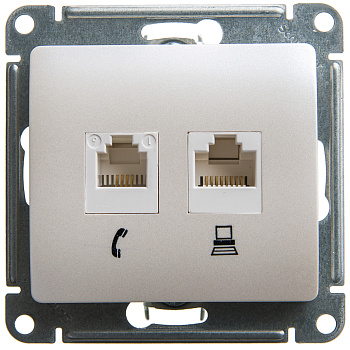 Розетка двойная компьютерная RJ45+RJ45 Glossa SE перламутр в Находке