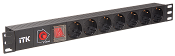 ITK PDU 7 розеток немецкий стандарт с LED выключателем 1U без шнура, вх. С14 в Находке