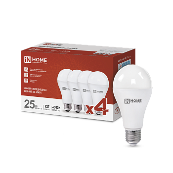 Лампа светодиодная LED-A65-VC 4PACK 25Вт 230В Е27 4000К 2380Лм (4шт./упак) IN HOME в Находке