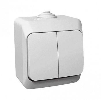 Выключатель двухклавишный ЭТЮД SE накладной полугерметичный белый в Находке