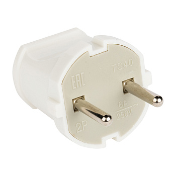 Вилка прямая без заземления белая 6А 250В EKF PROxima в Находке