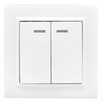 Выключатель двухклавишный с подсветкой Минск EKF белый в Находке