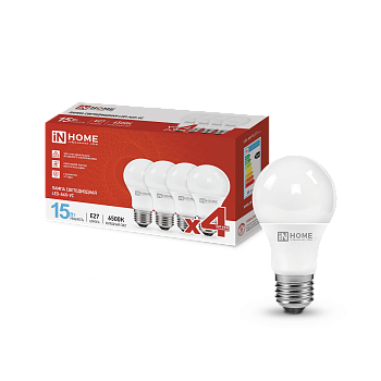 Лампа светодиодная LED-A60-VC 4PACK 15Вт 230В Е27 6500К 1430Лм (4шт./упак) IN HOME в Находке