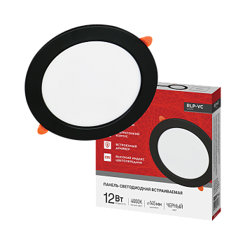 Панель светодиодная встраиваемая круглая RLP-VC 1240BL 12Вт 230В 4000К 960Лм 145мм черная IP40 IN HOME в Находке