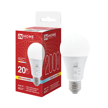 Лампа светодиодная LED-A60-VC 20Вт 230В Е27 2000Лм 3ССТ 3000/4000/6500К с переключателем на лампе IN HOME в Находке