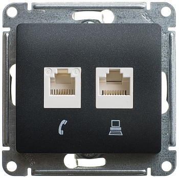 Розетка двойная компьютерная RJ45+RJ45 Glossa SE антрацит в Находке