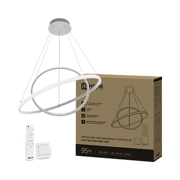 Светильник светодиодный ESTETIKA RING-95RC-2WH 95Вт 230В 3000-6500K 600/400 1.2м трос пульт ДУ белый IN HOME в Находке